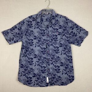 Undefeated Athletics Men XL Floral Button Up Shirt Blue 100% Cotton Short Sleeve